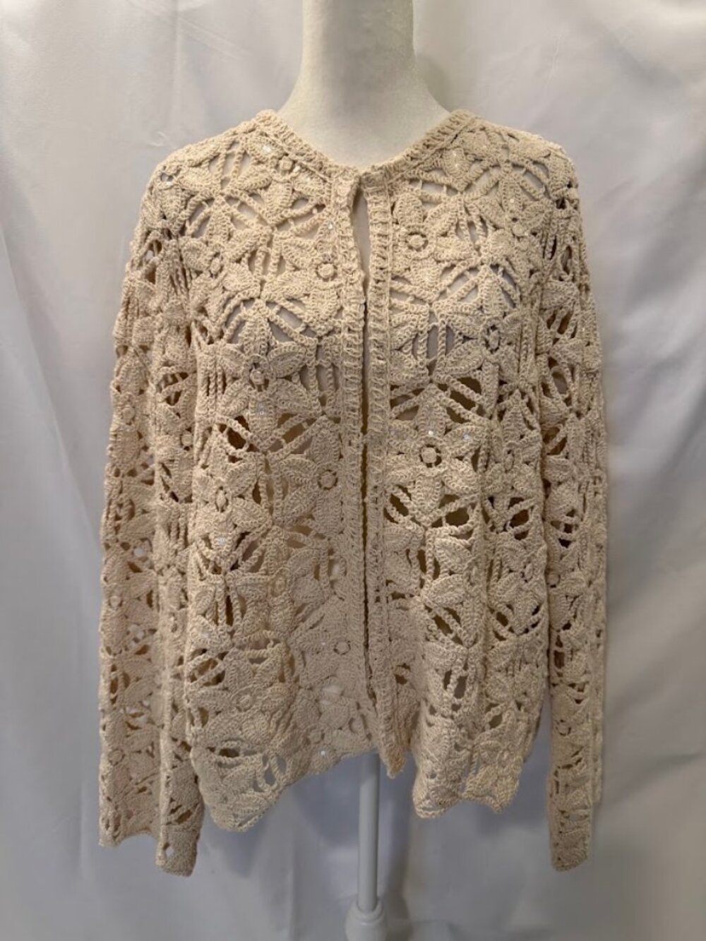 NWOT ZARA Creme Color Crochet Long Sleeve Cardigan - size XXL
